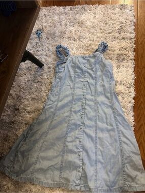 Guess Light Blue Denim Ruffled-Strap A-Line Dress